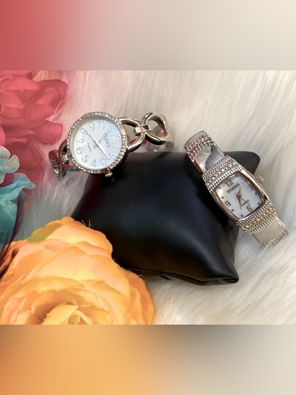 Two Silver Bracelet Watch Bundle With Diamond Simulate Accents NEW! FIRM!!